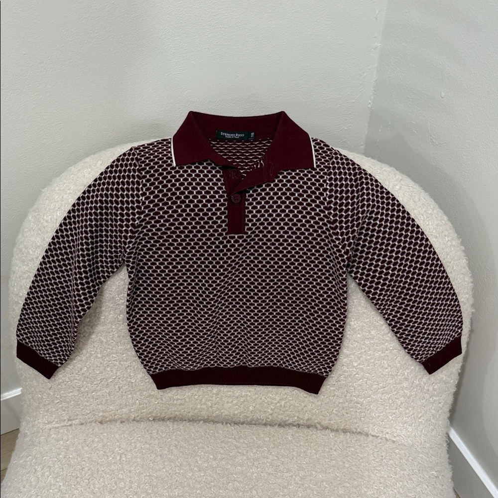 Stefano Ricci Burgundy and White Geometric Sweater